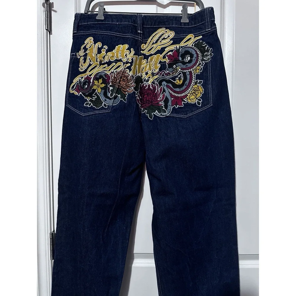 Ninth Hall Men's Embroidered Jeans Koi Fish Design, Size 34
